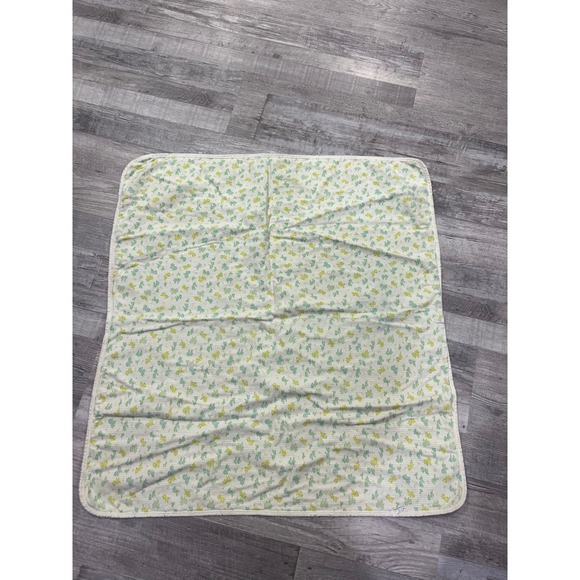 Other - Vintage Baby Receiving Blanket Yellow Blue Teddy Bear Print Picot Trim 30x32